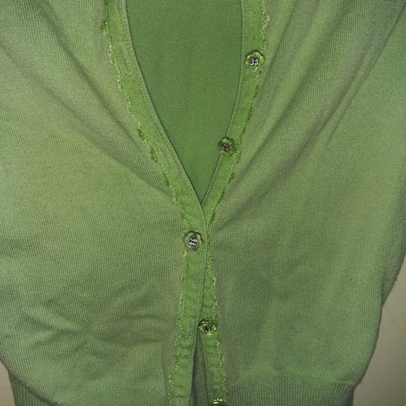 It's Our Time Lime Green Cardigan With Flower Buttons *Y2K* - Picture 2 of 3